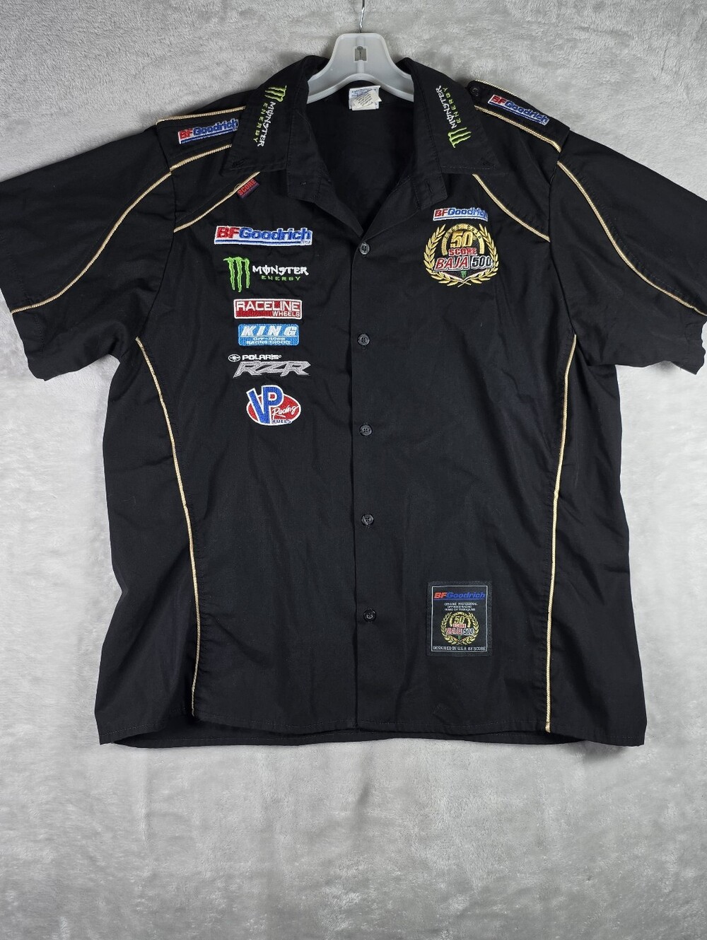 Monster Energy Pit Crew Button Up Mens Size XXL 2XL Black Baja 500 Racing Shirt